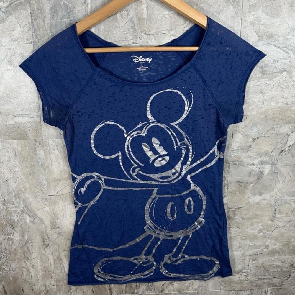 Disney Mickey Mouse blue & navy baby tee with white Mickey Mouse graphic
Size L